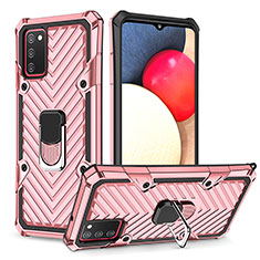 Coque Contour Silicone et Plastique Housse Etui Mat avec Magnetique Support Bague Anneau YF1 pour Samsung Galaxy A02s Or Rose