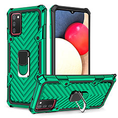 Coque Contour Silicone et Plastique Housse Etui Mat avec Magnetique Support Bague Anneau YF1 pour Samsung Galaxy A02s Vert