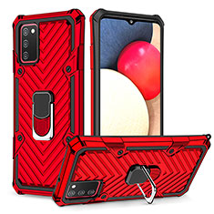 Coque Contour Silicone et Plastique Housse Etui Mat avec Magnetique Support Bague Anneau YF1 pour Samsung Galaxy A03s Rouge