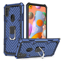 Coque Contour Silicone et Plastique Housse Etui Mat avec Magnetique Support Bague Anneau YF1 pour Samsung Galaxy A11 Bleu