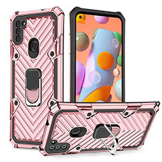 Coque Contour Silicone et Plastique Housse Etui Mat avec Magnetique Support Bague Anneau YF1 pour Samsung Galaxy A11 Or Rose