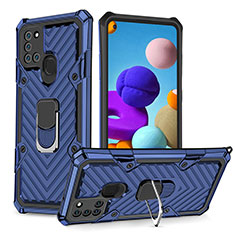 Coque Contour Silicone et Plastique Housse Etui Mat avec Magnetique Support Bague Anneau YF1 pour Samsung Galaxy A21s Bleu