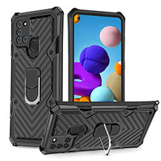 Coque Contour Silicone et Plastique Housse Etui Mat avec Magnetique Support Bague Anneau YF1 pour Samsung Galaxy A21s Noir