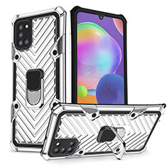 Coque Contour Silicone et Plastique Housse Etui Mat avec Magnetique Support Bague Anneau YF1 pour Samsung Galaxy A31 Argent