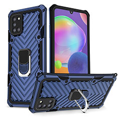 Coque Contour Silicone et Plastique Housse Etui Mat avec Magnetique Support Bague Anneau YF1 pour Samsung Galaxy A31 Bleu