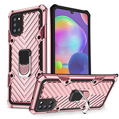 Coque Contour Silicone et Plastique Housse Etui Mat avec Magnetique Support Bague Anneau YF1 pour Samsung Galaxy A31 Or Rose