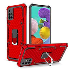 Coque Contour Silicone et Plastique Housse Etui Mat avec Magnetique Support Bague Anneau YF1 pour Samsung Galaxy A51 4G Rouge