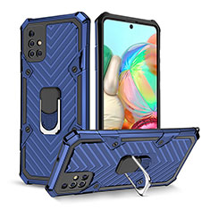 Coque Contour Silicone et Plastique Housse Etui Mat avec Magnetique Support Bague Anneau YF1 pour Samsung Galaxy A71 4G A715 Bleu