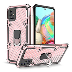 Coque Contour Silicone et Plastique Housse Etui Mat avec Magnetique Support Bague Anneau YF1 pour Samsung Galaxy A71 5G Or Rose