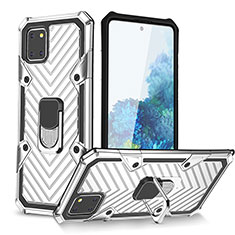 Coque Contour Silicone et Plastique Housse Etui Mat avec Magnetique Support Bague Anneau YF1 pour Samsung Galaxy A81 Argent