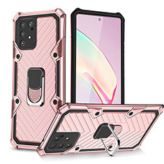 Coque Contour Silicone et Plastique Housse Etui Mat avec Magnetique Support Bague Anneau YF1 pour Samsung Galaxy A91 Or Rose