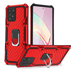 Coque Contour Silicone et Plastique Housse Etui Mat avec Magnetique Support Bague Anneau YF1 pour Samsung Galaxy A91 Rouge