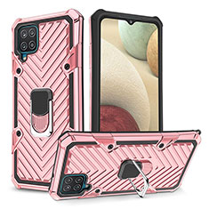 Coque Contour Silicone et Plastique Housse Etui Mat avec Magnetique Support Bague Anneau YF1 pour Samsung Galaxy F12 Or Rose