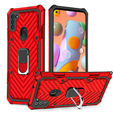 Coque Contour Silicone et Plastique Housse Etui Mat avec Magnetique Support Bague Anneau YF1 pour Samsung Galaxy M11 Rouge