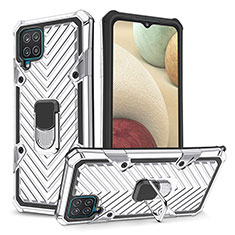 Coque Contour Silicone et Plastique Housse Etui Mat avec Magnetique Support Bague Anneau YF1 pour Samsung Galaxy M12 Argent