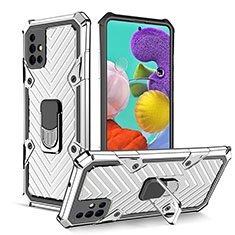 Coque Contour Silicone et Plastique Housse Etui Mat avec Magnetique Support Bague Anneau YF1 pour Samsung Galaxy M40S Argent