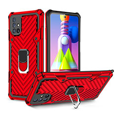 Coque Contour Silicone et Plastique Housse Etui Mat avec Magnetique Support Bague Anneau YF1 pour Samsung Galaxy M51 Rouge