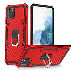 Coque Contour Silicone et Plastique Housse Etui Mat avec Magnetique Support Bague Anneau YF1 pour Samsung Galaxy Note 10 Lite Rouge