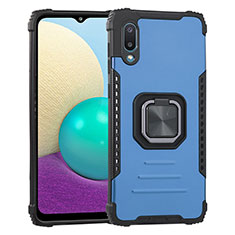 Coque Contour Silicone et Plastique Housse Etui Mat avec Magnetique Support Bague Anneau ZJ1 pour Samsung Galaxy A02 Bleu