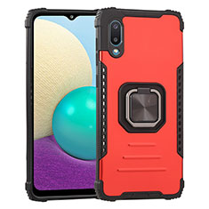 Coque Contour Silicone et Plastique Housse Etui Mat avec Magnetique Support Bague Anneau ZJ1 pour Samsung Galaxy A02 Rouge