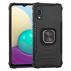 Coque Contour Silicone et Plastique Housse Etui Mat avec Magnetique Support Bague Anneau ZJ1 pour Samsung Galaxy M02 Noir