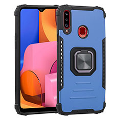 Coque Contour Silicone et Plastique Housse Etui Mat avec Magnetique Support Bague Anneau ZJ2 pour Samsung Galaxy A20s Bleu