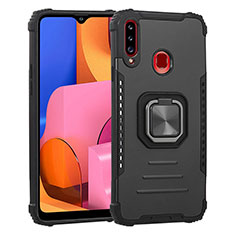 Coque Contour Silicone et Plastique Housse Etui Mat avec Magnetique Support Bague Anneau ZJ2 pour Samsung Galaxy A20s Noir