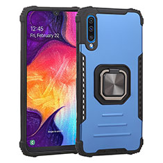 Coque Contour Silicone et Plastique Housse Etui Mat avec Magnetique Support Bague Anneau ZJ2 pour Samsung Galaxy A50S Bleu