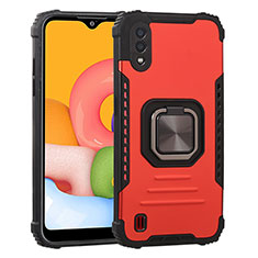 Coque Contour Silicone et Plastique Housse Etui Mat avec Magnetique Support Bague Anneau ZJ2 pour Samsung Galaxy M01 Rouge