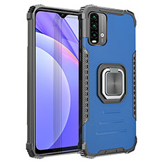 Coque Contour Silicone et Plastique Housse Etui Mat avec Magnetique Support Bague Anneau ZJ2 pour Xiaomi Redmi 9 Power Bleu