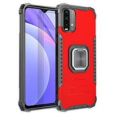 Coque Contour Silicone et Plastique Housse Etui Mat avec Magnetique Support Bague Anneau ZJ2 pour Xiaomi Redmi 9 Power Rouge