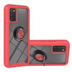 Coque Contour Silicone et Plastique Housse Etui Mat avec Magnetique Support Bague Anneau ZJ5 pour Samsung Galaxy M02s Rouge