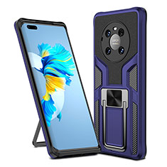 Coque Contour Silicone et Plastique Housse Etui Mat avec Magnetique Support Bague Anneau ZL1 pour Huawei Mate 40 Pro Bleu