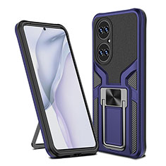 Coque Contour Silicone et Plastique Housse Etui Mat avec Magnetique Support Bague Anneau ZL1 pour Huawei P50 Pro Bleu