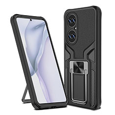 Coque Contour Silicone et Plastique Housse Etui Mat avec Magnetique Support Bague Anneau ZL1 pour Huawei P50 Pro Noir