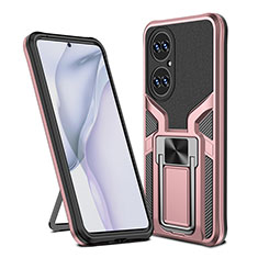 Coque Contour Silicone et Plastique Housse Etui Mat avec Magnetique Support Bague Anneau ZL1 pour Huawei P50 Pro Or Rose