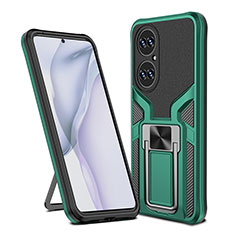 Coque Contour Silicone et Plastique Housse Etui Mat avec Magnetique Support Bague Anneau ZL1 pour Huawei P50 Pro Vert