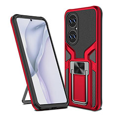 Coque Contour Silicone et Plastique Housse Etui Mat avec Magnetique Support Bague Anneau ZL1 pour Huawei P50e Rouge