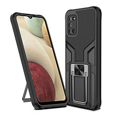 Coque Contour Silicone et Plastique Housse Etui Mat avec Magnetique Support Bague Anneau ZL1 pour Samsung Galaxy A03s Noir