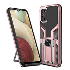 Coque Contour Silicone et Plastique Housse Etui Mat avec Magnetique Support Bague Anneau ZL1 pour Samsung Galaxy A03s Or Rose