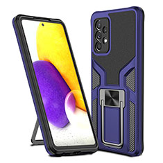 Coque Contour Silicone et Plastique Housse Etui Mat avec Magnetique Support Bague Anneau ZL1 pour Samsung Galaxy A72 5G Bleu