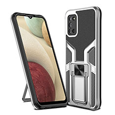 Coque Contour Silicone et Plastique Housse Etui Mat avec Magnetique Support Bague Anneau ZL1 pour Samsung Galaxy M02s Argent