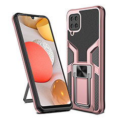 Coque Contour Silicone et Plastique Housse Etui Mat avec Magnetique Support Bague Anneau ZL1 pour Samsung Galaxy M12 Or Rose