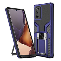 Coque Contour Silicone et Plastique Housse Etui Mat avec Magnetique Support Bague Anneau ZL1 pour Samsung Galaxy Note 20 5G Bleu