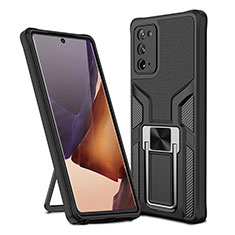 Coque Contour Silicone et Plastique Housse Etui Mat avec Magnetique Support Bague Anneau ZL1 pour Samsung Galaxy Note 20 5G Noir