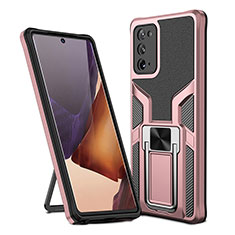 Coque Contour Silicone et Plastique Housse Etui Mat avec Magnetique Support Bague Anneau ZL1 pour Samsung Galaxy Note 20 5G Or Rose