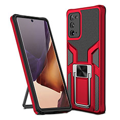 Coque Contour Silicone et Plastique Housse Etui Mat avec Magnetique Support Bague Anneau ZL1 pour Samsung Galaxy Note 20 5G Rouge