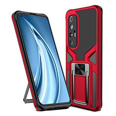 Coque Contour Silicone et Plastique Housse Etui Mat avec Magnetique Support Bague Anneau ZL1 pour Xiaomi Mi 10S 5G Rouge