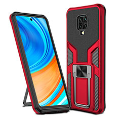 Coque Contour Silicone et Plastique Housse Etui Mat avec Magnetique Support Bague Anneau ZL1 pour Xiaomi Poco M2 Pro Rouge