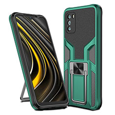 Coque Contour Silicone et Plastique Housse Etui Mat avec Magnetique Support Bague Anneau ZL1 pour Xiaomi Poco M3 Vert